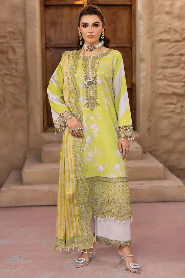 Pakistani fluorescent green embroidered lawn three-piece suit Australia - FPF_27