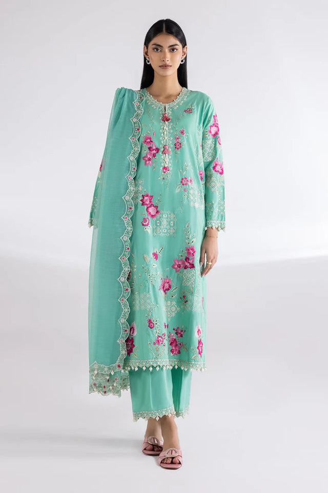 Pakistani ice green floral embroidered lawn three-piece suit Australia - FPF_53