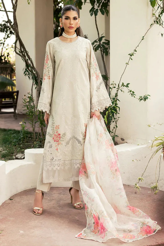 Pakistani off white embroidered lawn three-piece suit Australia - FPF_43