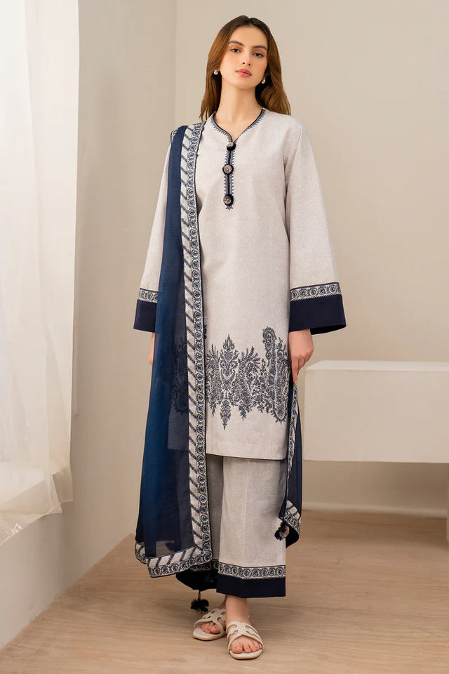 Pakistani light brown navy embroidered lawn three-piece suit Australia - FPS_30