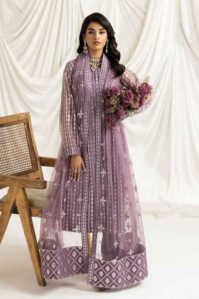 Pakistani pastel mauve sequin embroidered net dress Australia - FPF_07