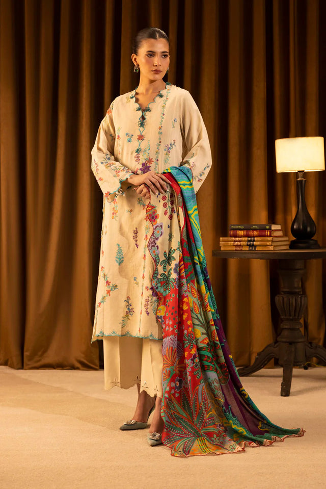 Pakistani vanilla yellow embroidered lawn three-piece suit Australia - FPF_50