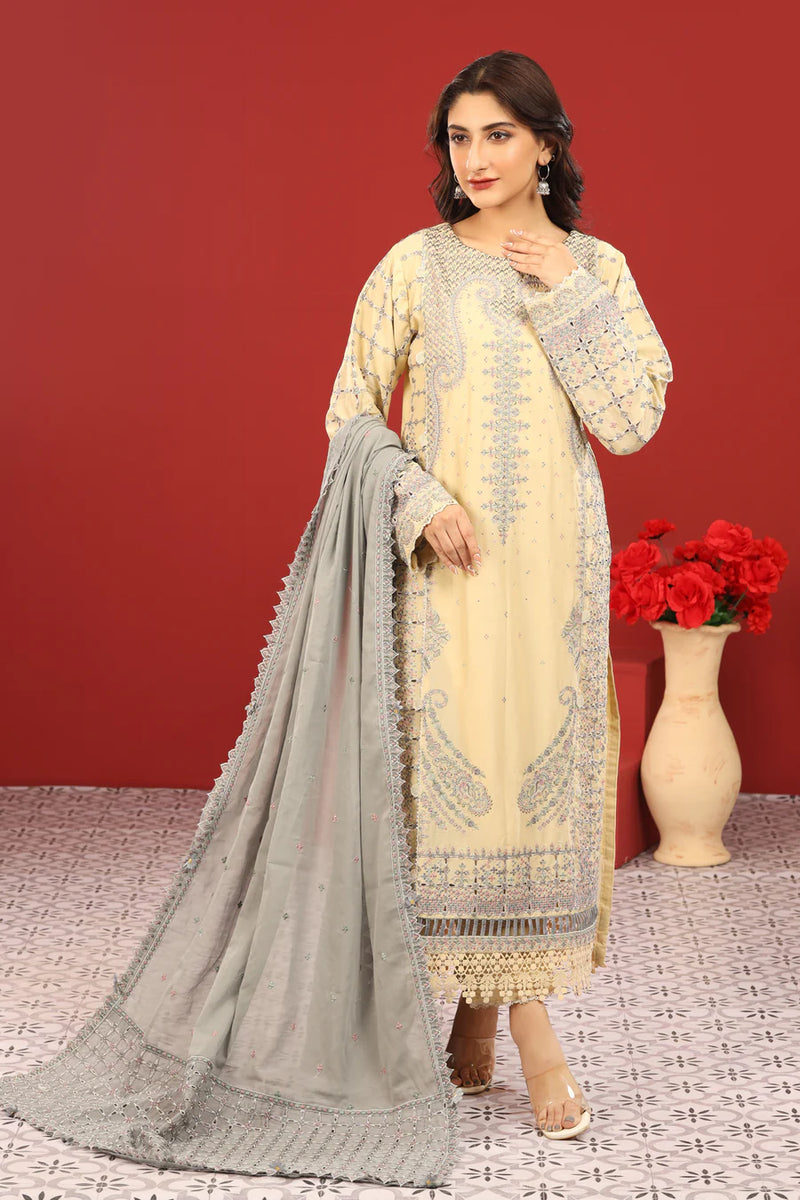 Jazmin Collection 3 PC Lawn Suit in Vanilla Yellow