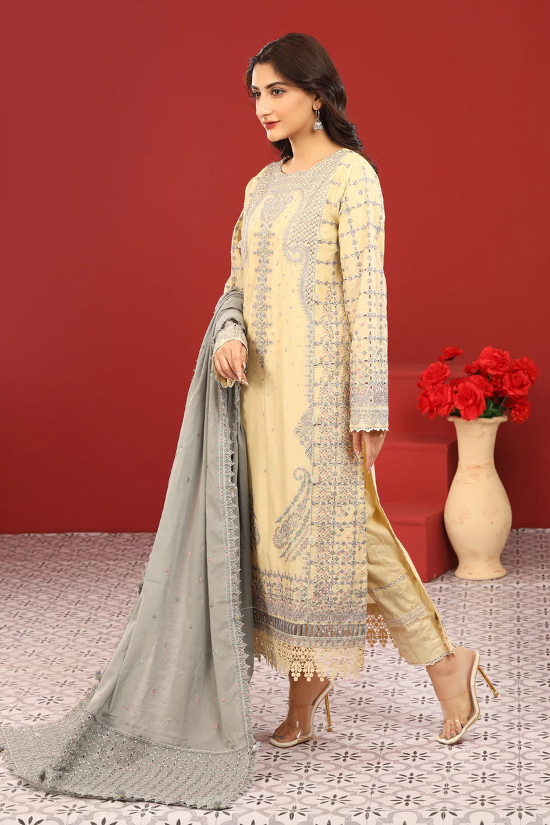 Jazmin Collection 3 PC Lawn Suit in Vanilla Yellow