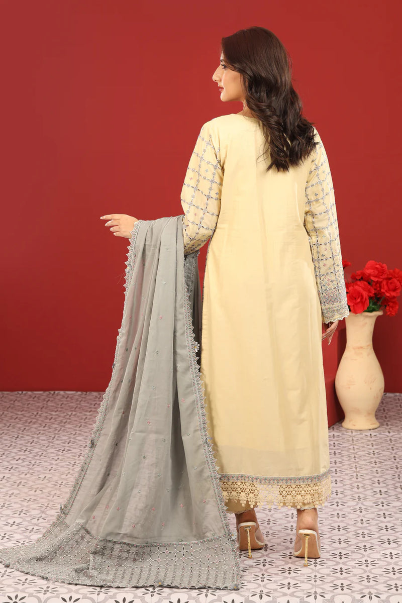 Jazmin Collection 3 PC Lawn Suit in Vanilla Yellow