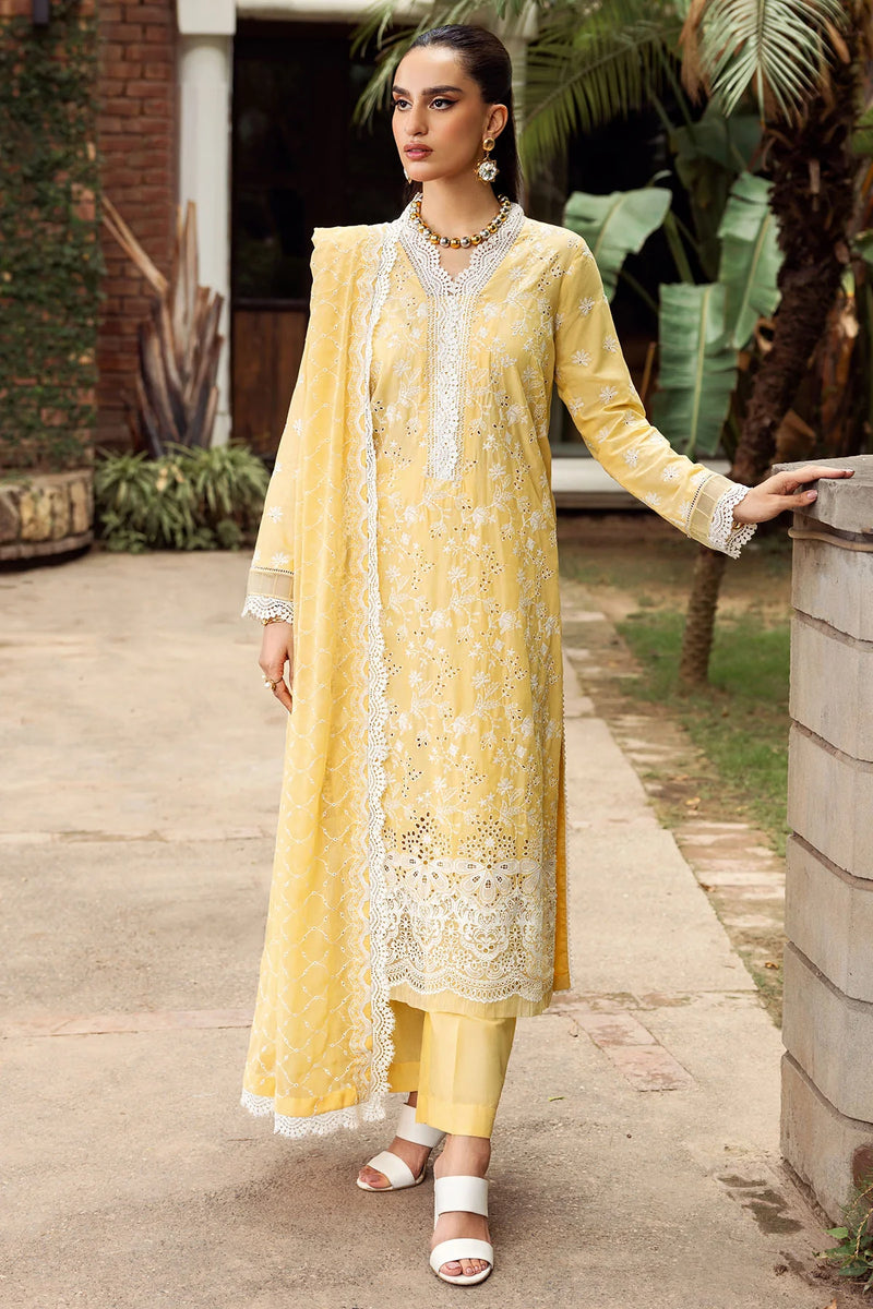 Lemon Yellow Schiffli Embroidered Lawn | Pakistani Collection - FPF_31