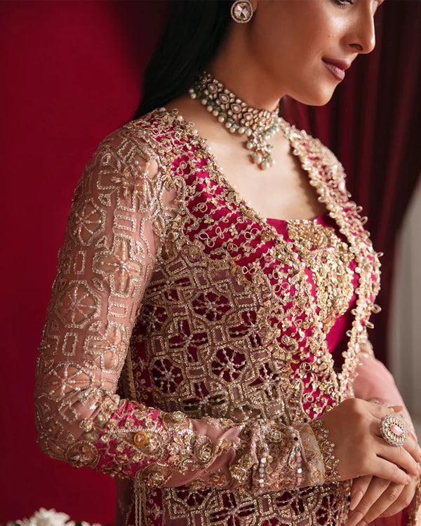 Embroidered Pink Chiffon Dress with Dupatta – Pakistani Wedding Wear - FPF_13