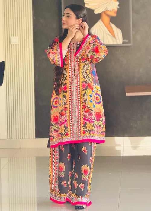 RTW Orange and Black 3PC in Raw silk Fabric - FPRTW_C_20