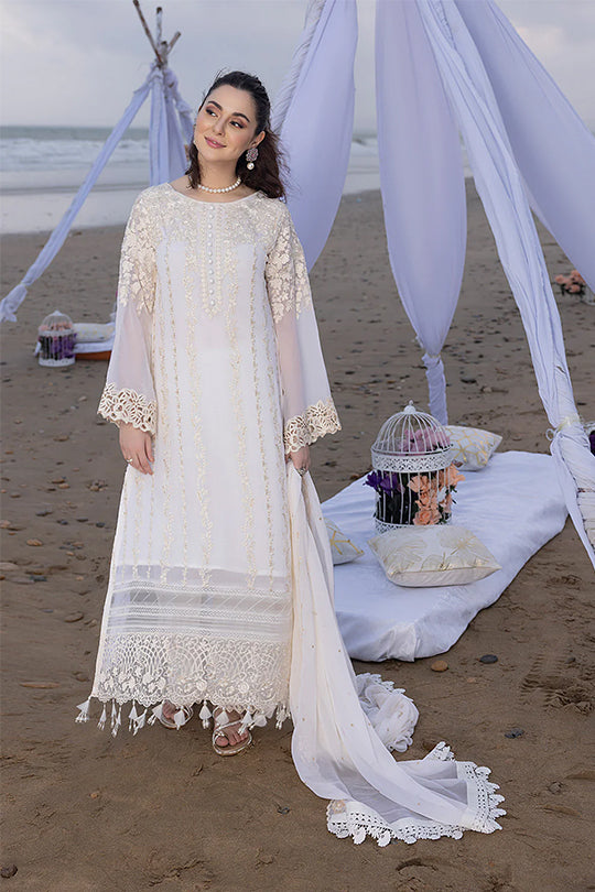 Elegant Ivory Chiffon Embroidered Dress – Pakistani Formal Wear - FPF_06