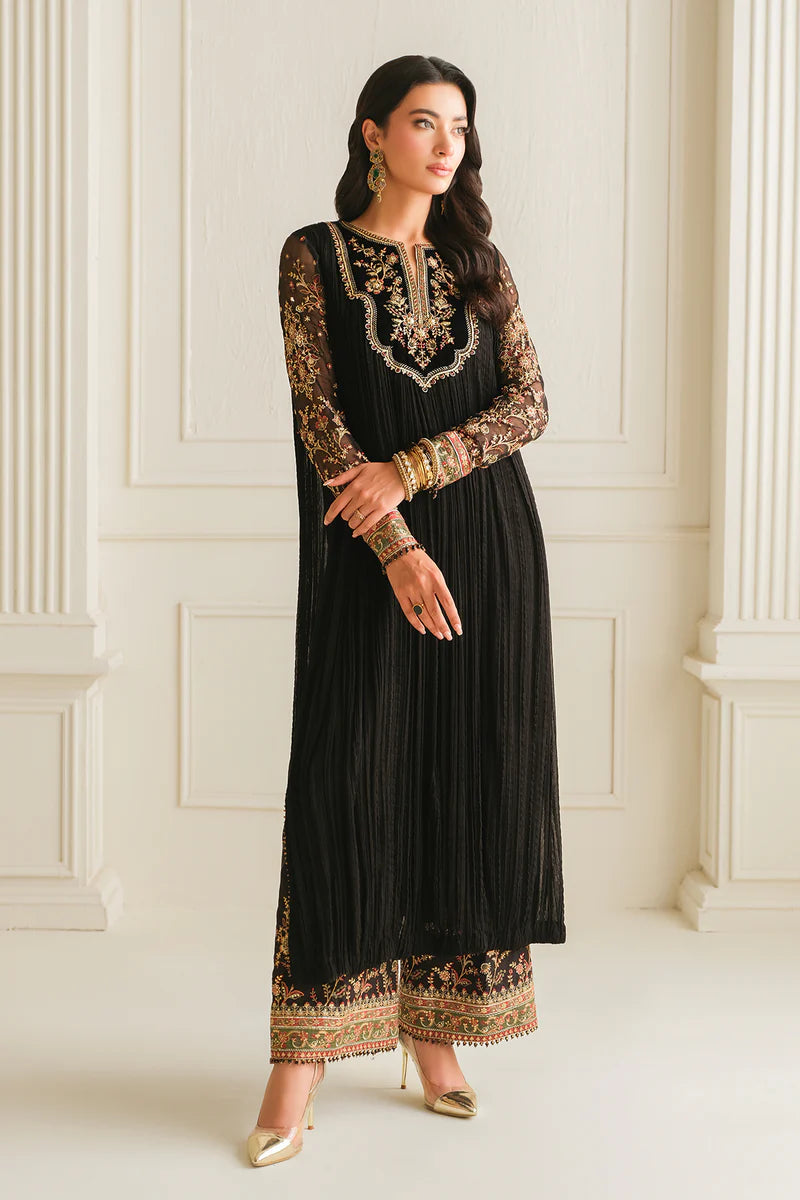 Black Embroidered Crushed Chiffon - FPF_04