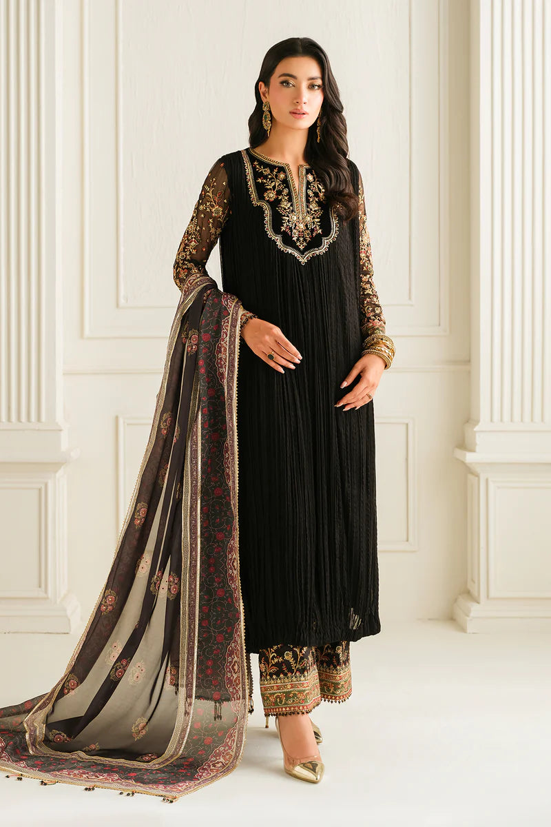 Black Embroidered Crushed Chiffon - FPF_04