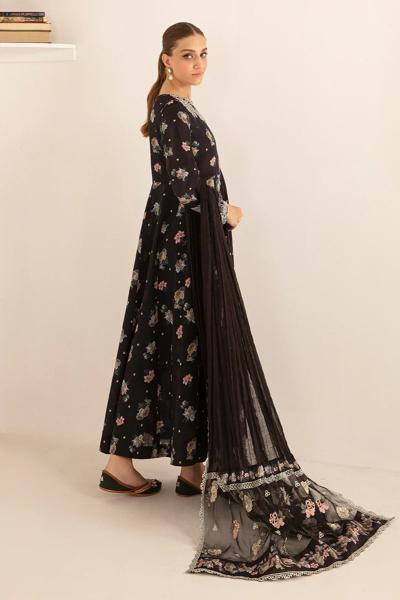 Black Embroidered Luxury Lawn Peshwas with Dupatta – Pakistani Formal Wear - FPF_18