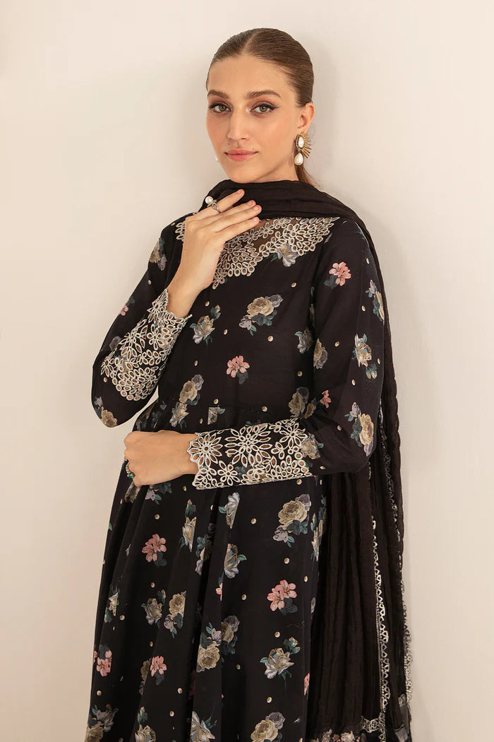 Black Embroidered Luxury Lawn Peshwas with Dupatta – Pakistani Formal Wear - FPF_18