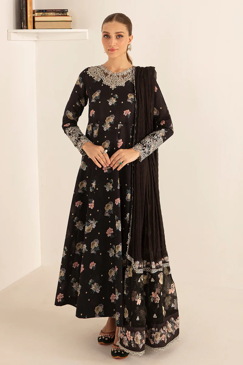 Black Embroidered Luxury Lawn Peshwas with Dupatta – Pakistani Formal Wear - FPF_18