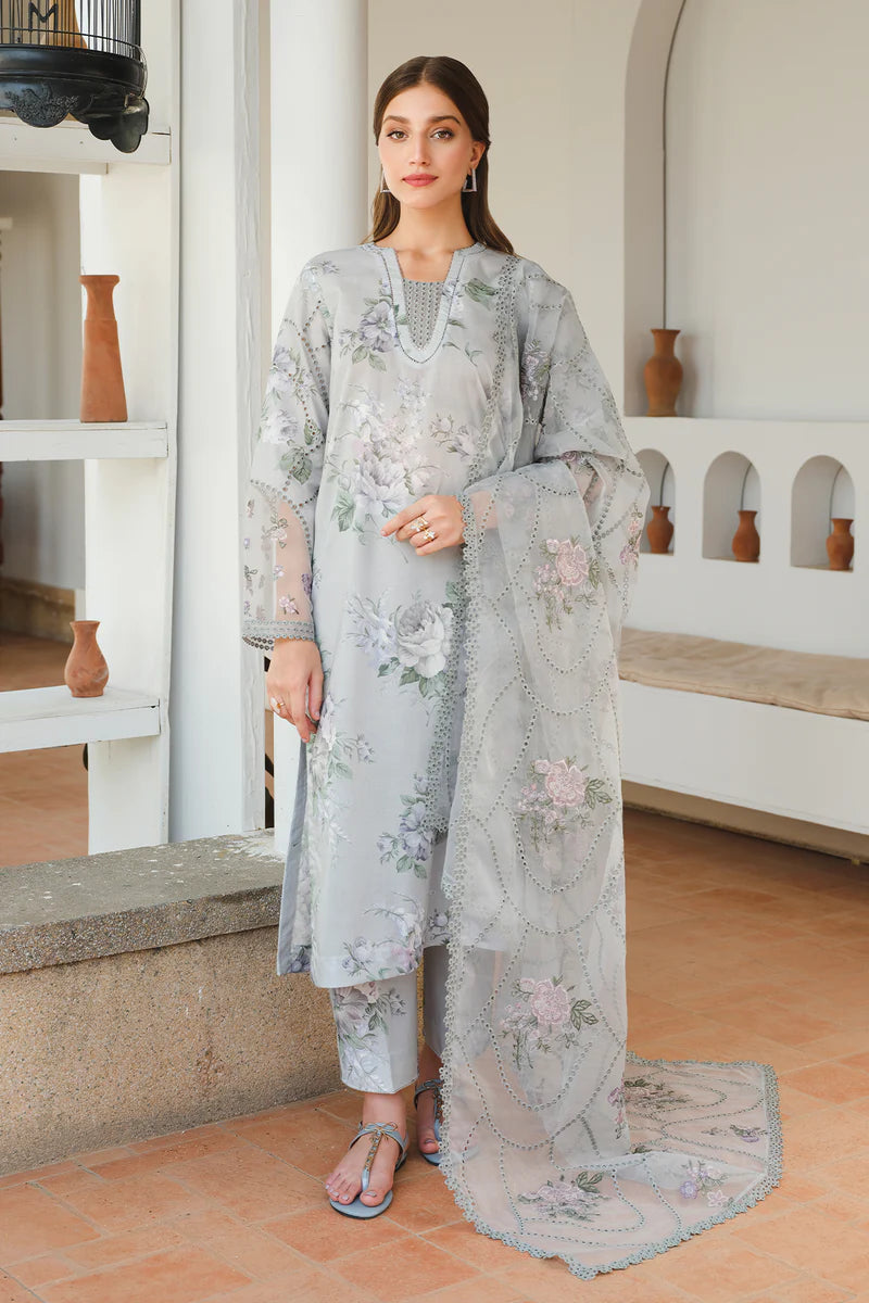 Light Grey Embroidered Luxury Lawn 3 Piece – Pakistani Summer Collection - FPF_17