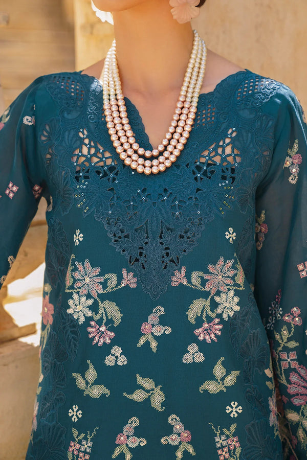 Teal Embroidered Luxury Swiss Lawn – Pakistani Summer Collection - FPF_20
