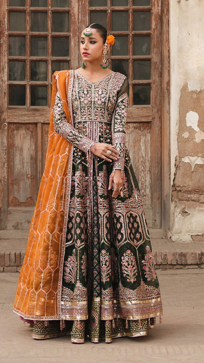 Emerald Green Heavily Embroidered Bridal Peshwas - FPF_01