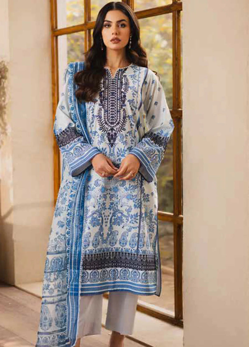 RTW White & Blue floral print Lawn with Embroidery 3PC - FPRTW_C_26