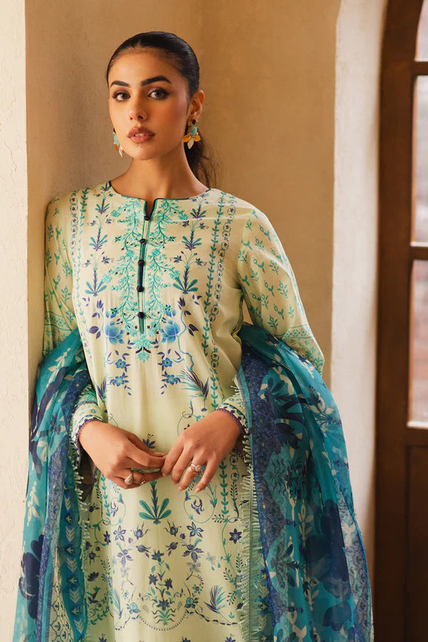 RTW Pista & Blue floral print Lawn with Embroidery 3PC - FPRTW_C_27