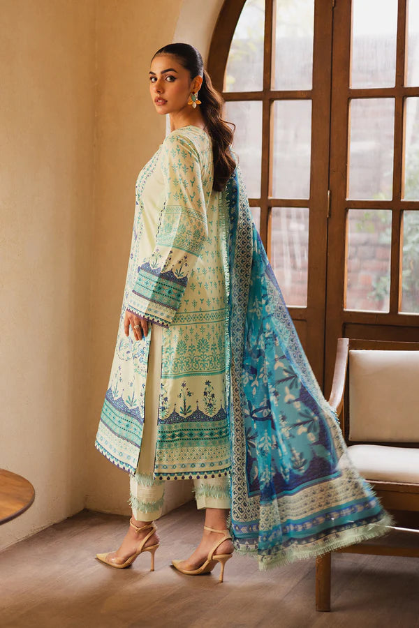 RTW Pista & Blue floral print Lawn with Embroidery 3PC - FPRTW_C_27