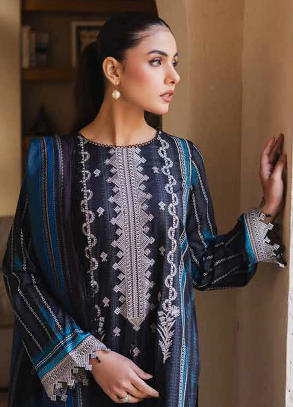 RTW Black & Blue print Lawn with Embroidery 3PC - FPRTW_C_28