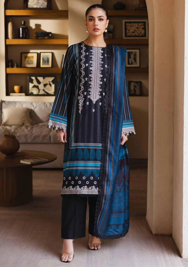 RTW Black & Blue print Lawn with Embroidery 3PC - FPRTW_C_28