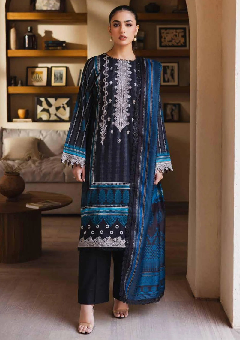 RTW Black & Blue print Lawn with Embroidery 3PC - FPRTW_C_28