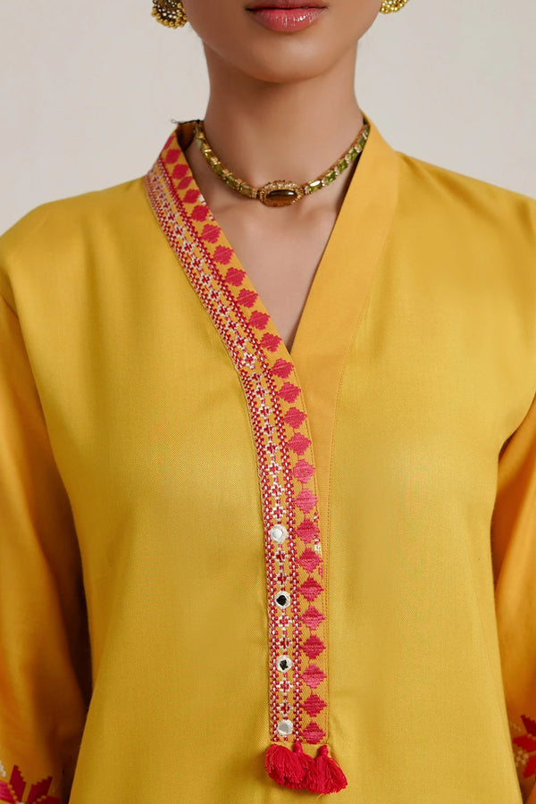Corduroy Yellow Embroidered Shirt & Salwar 2PC - FPRTW_C_06