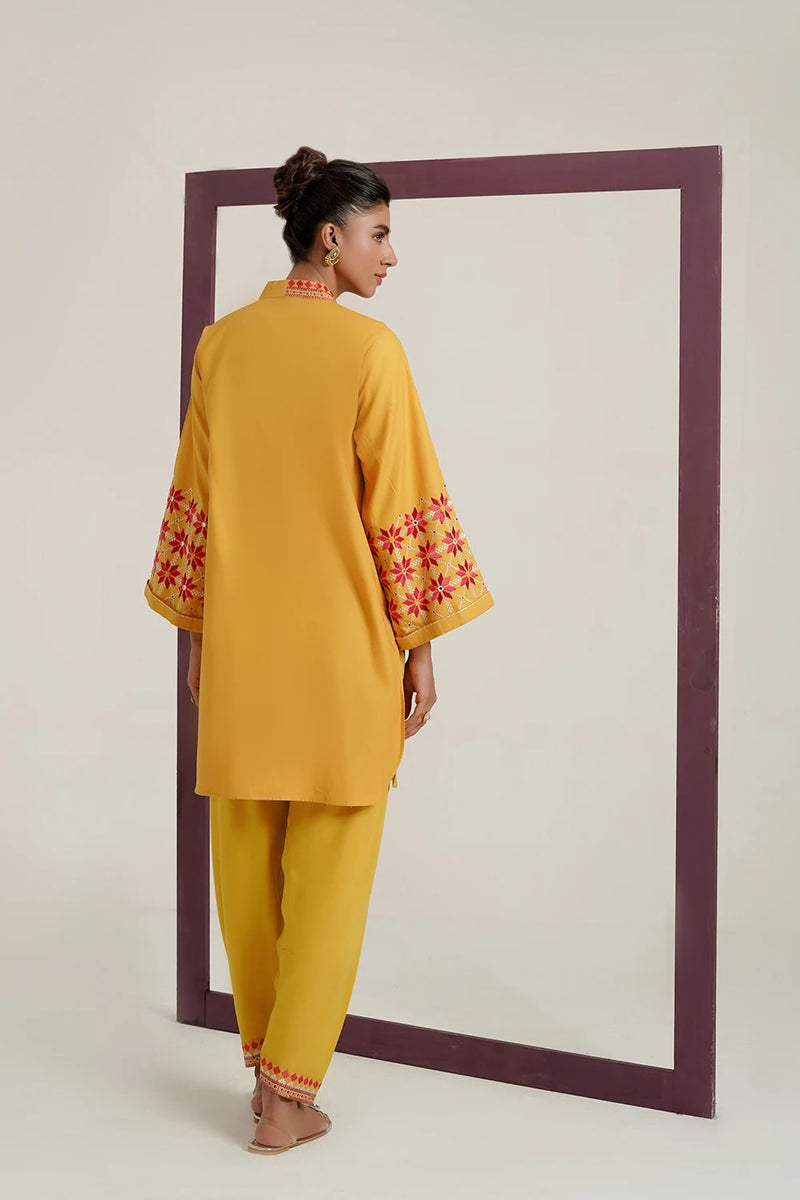 Corduroy Yellow Embroidered Shirt & Salwar 2PC - FPRTW_C_06