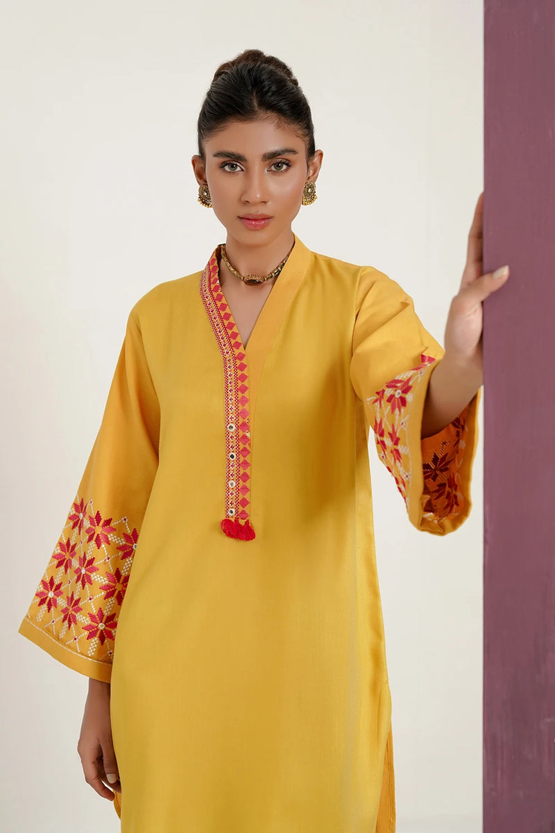 Corduroy Yellow Embroidered Shirt & Salwar 2PC - FPRTW_C_06