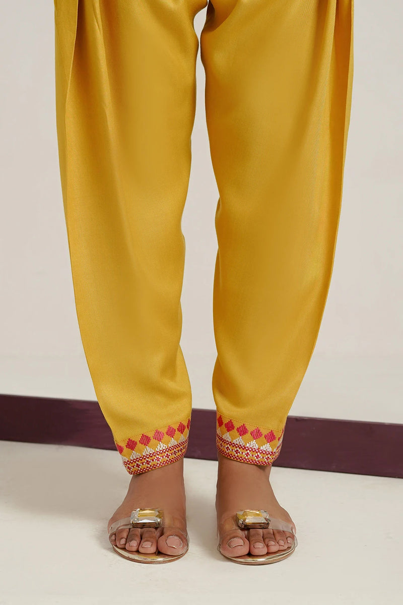 Corduroy Yellow Embroidered Shirt & Salwar 2PC - FPRTW_C_06