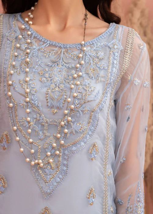 Elegant Blue Organza Embroidered Three-Piece Outfit with Dupatta - FPF_11