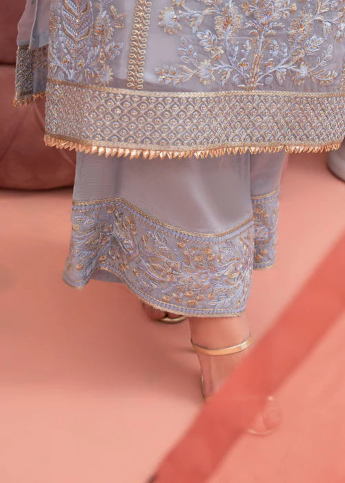 Elegant Blue Organza Embroidered Three-Piece Outfit with Dupatta - FPF_11