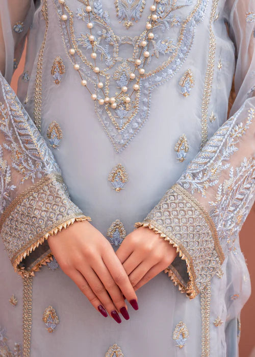 Elegant Blue Organza Embroidered Three-Piece Outfit with Dupatta - FPF_11