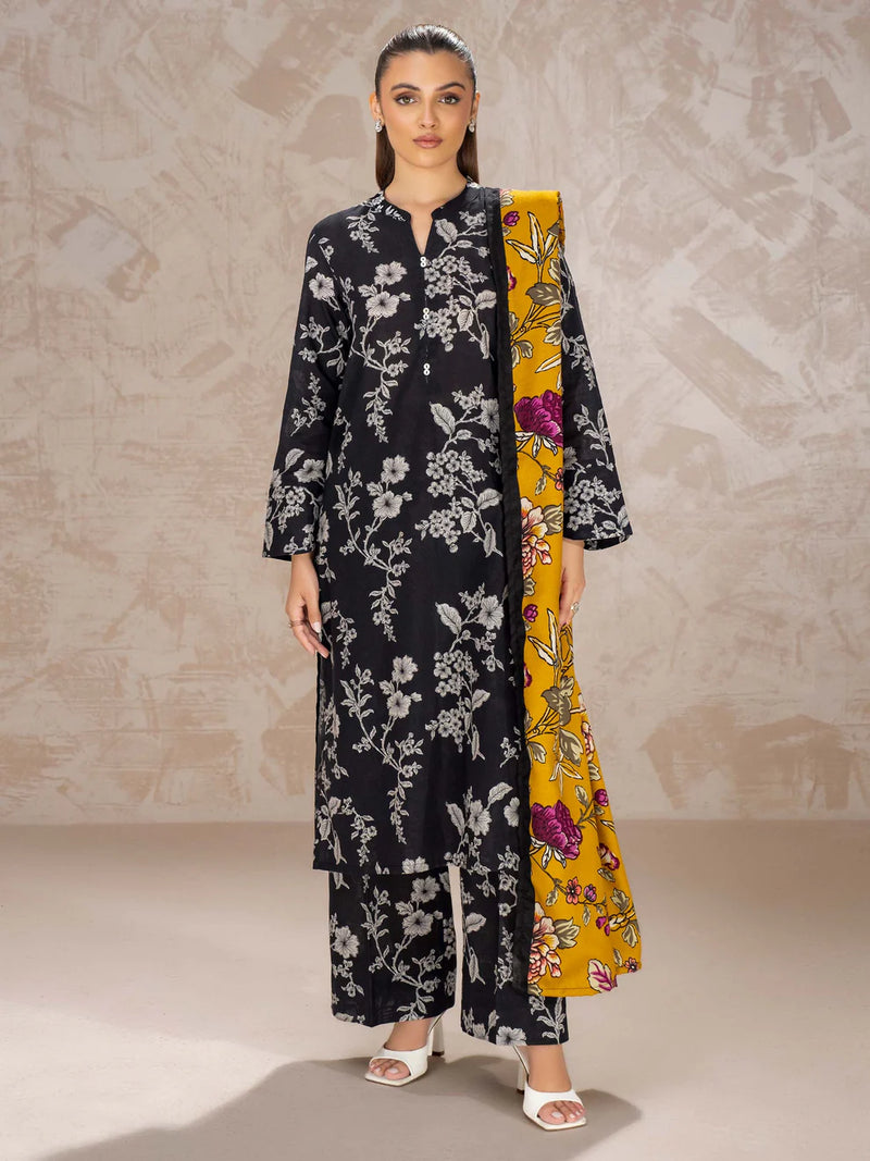 RTW Printed Khaddar 3PC with Herringbone Shawl - FPRTW_C_11