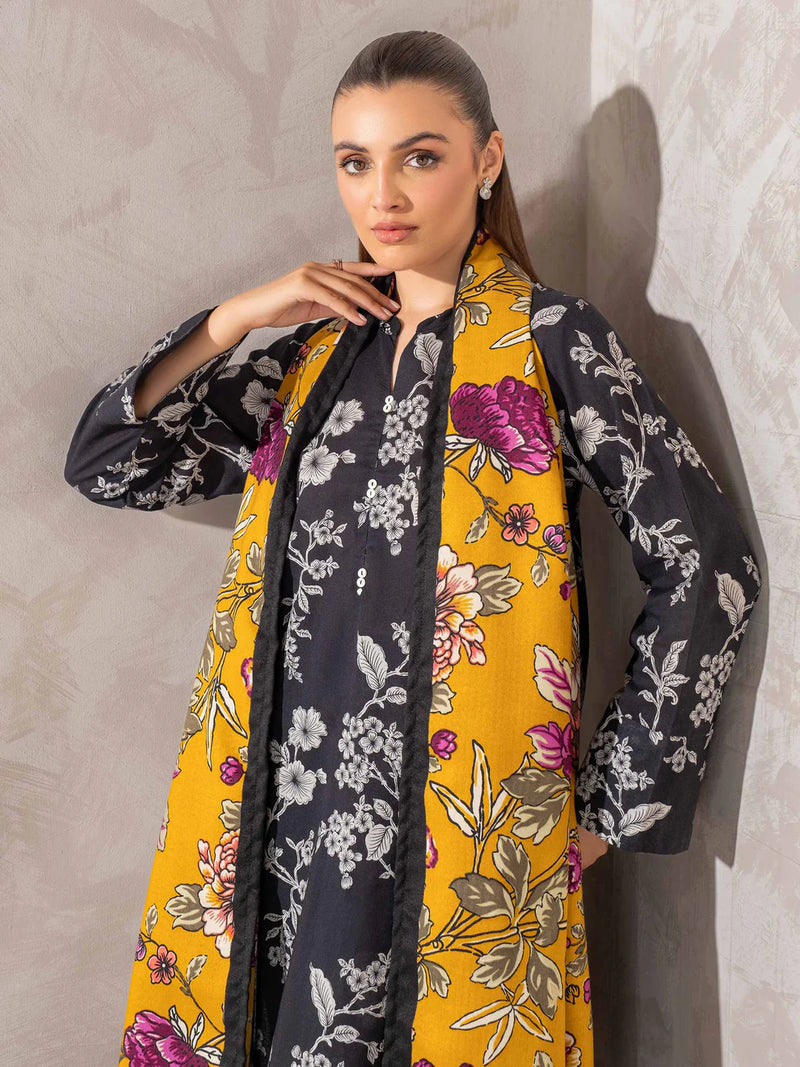 RTW Printed Khaddar 3PC with Herringbone Shawl - FPRTW_C_11