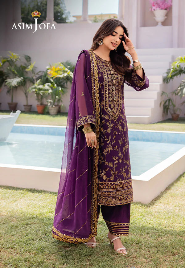 Luxury Purple Embroidered Chiffon Dress – Pakistani Party Wear - FPF_16