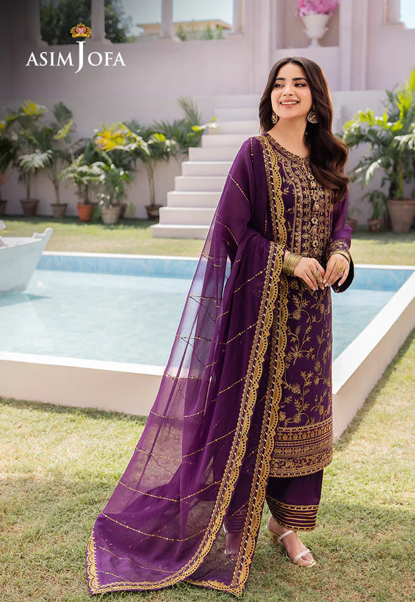 Luxury Purple Embroidered Chiffon Dress – Pakistani Party Wear - FPF_16