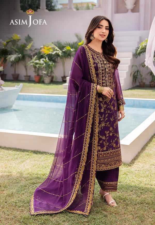 Luxury Purple Embroidered Chiffon Dress – Pakistani Party Wear - FPF_16