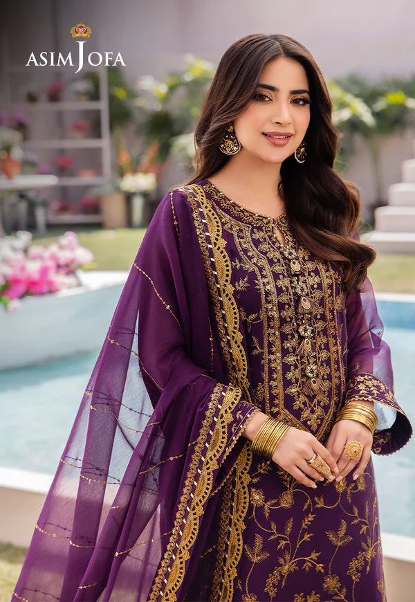 Luxury Purple Embroidered Chiffon Dress – Pakistani Party Wear - FPF_16