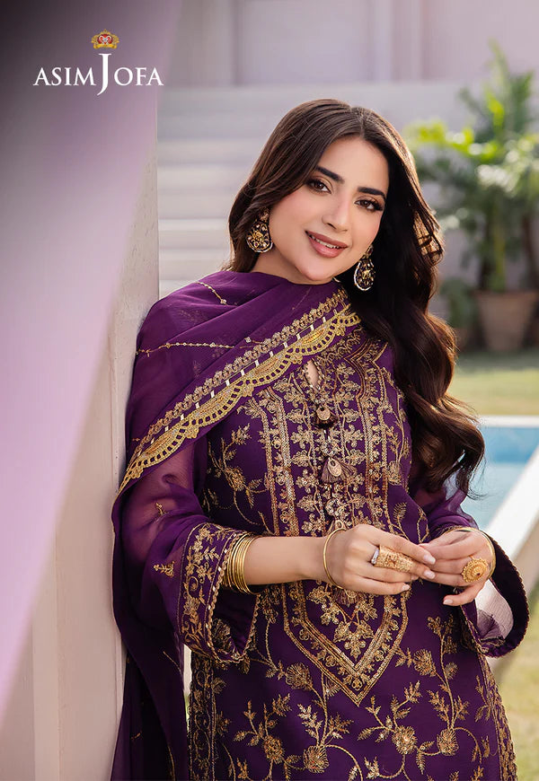 Luxury Purple Embroidered Chiffon Dress – Pakistani Party Wear - FPF_16