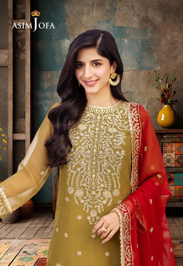 Luxury Olive Green Embroidered Chiffon Dress – Pakistani Party Wear - FPF_15