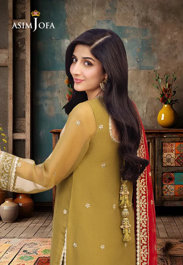 Luxury Olive Green Embroidered Chiffon Dress – Pakistani Party Wear - FPF_15