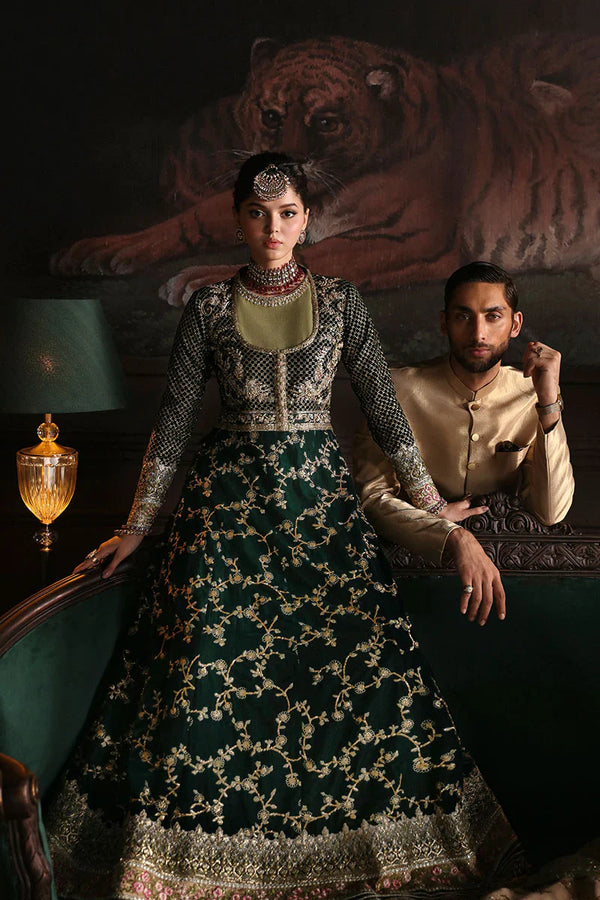 Royal Green Velvet Pakistani Anarkali Gown with Hand Embroidery - FPF_05