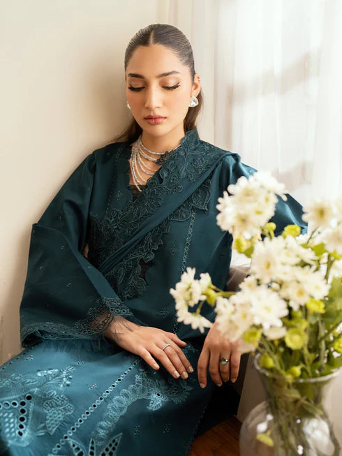 Elegant Teal Luxury Lawn 3 Piece Chiffon Dupatta | Pakistani Formal - FPF_25