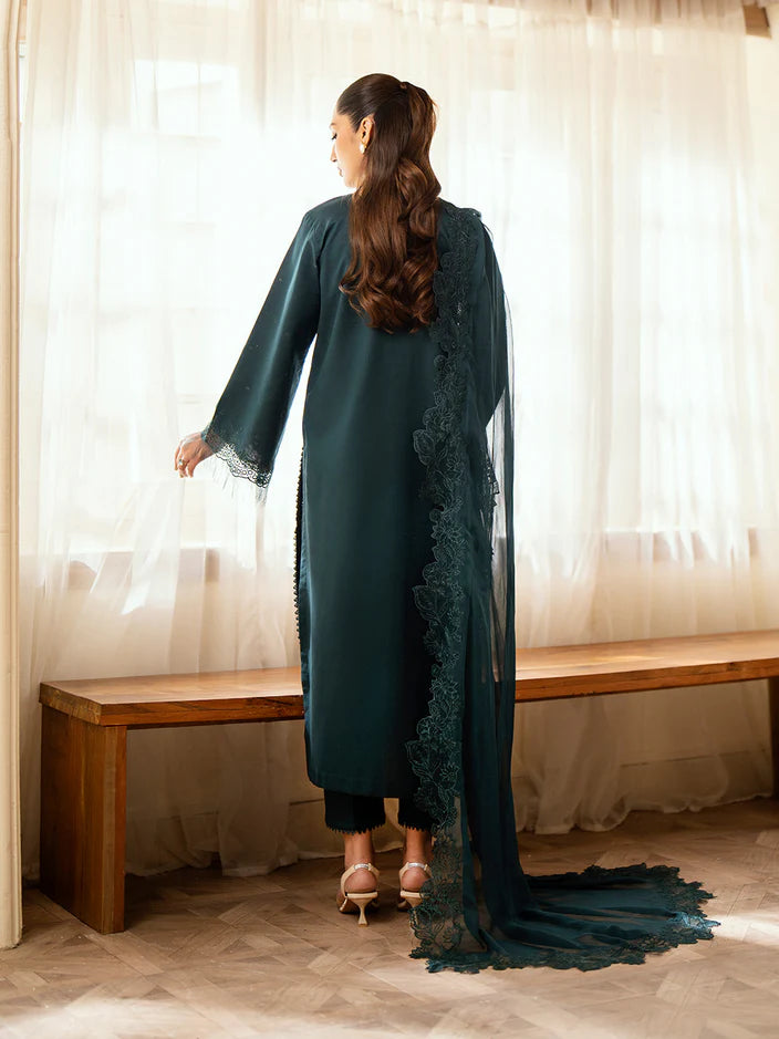 Elegant Teal Luxury Lawn 3 Piece Chiffon Dupatta | Pakistani Formal - FPF_25