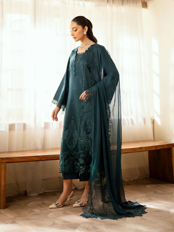Elegant Teal Luxury Lawn 3 Piece Chiffon Dupatta | Pakistani Formal - FPF_25