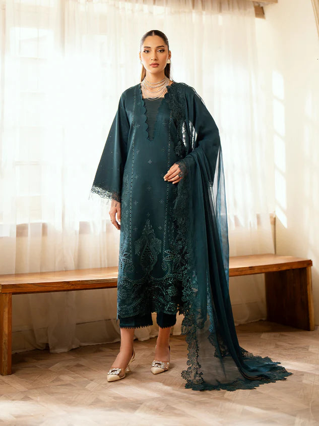 Elegant Teal Luxury Lawn 3 Piece Chiffon Dupatta | Pakistani Formal - FPF_25