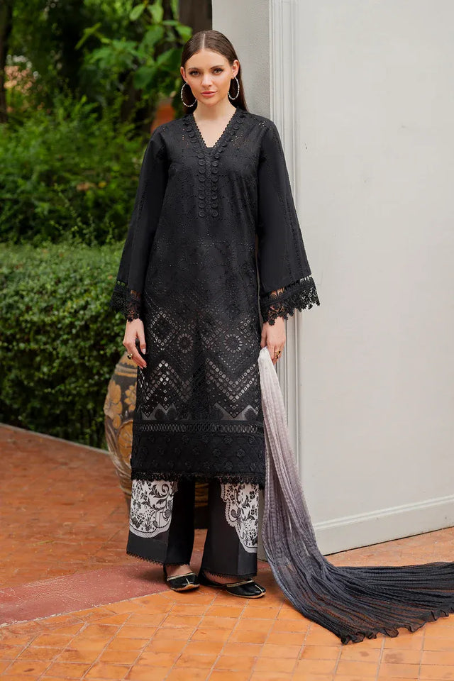 Pakistani black embroidered lawn three-piece suit Australia - FPF_19