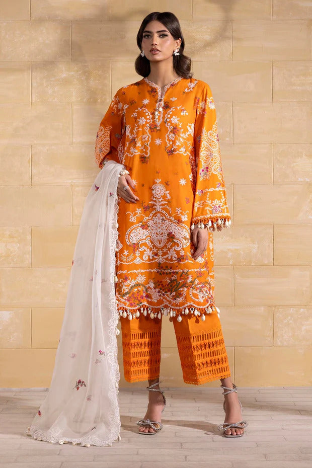 Pakistani orange embroidered lawn three-piece suit Australia - FPF_51